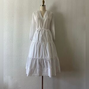 Boho White Cotton Long Sleeve Dress